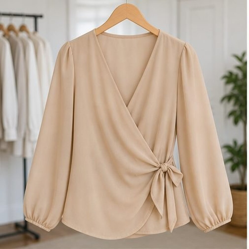 Sand V Neck Top